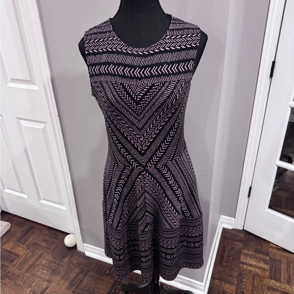 BCBGMaxAzria Black and Gray Sheath Midi Dress